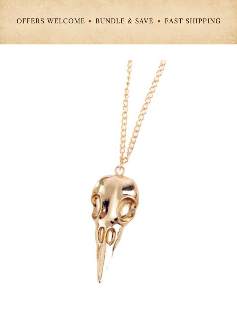 Raven Skull Pendant Necklace Gold Silver Plated Gothic Punk 3D Skeleton Viking